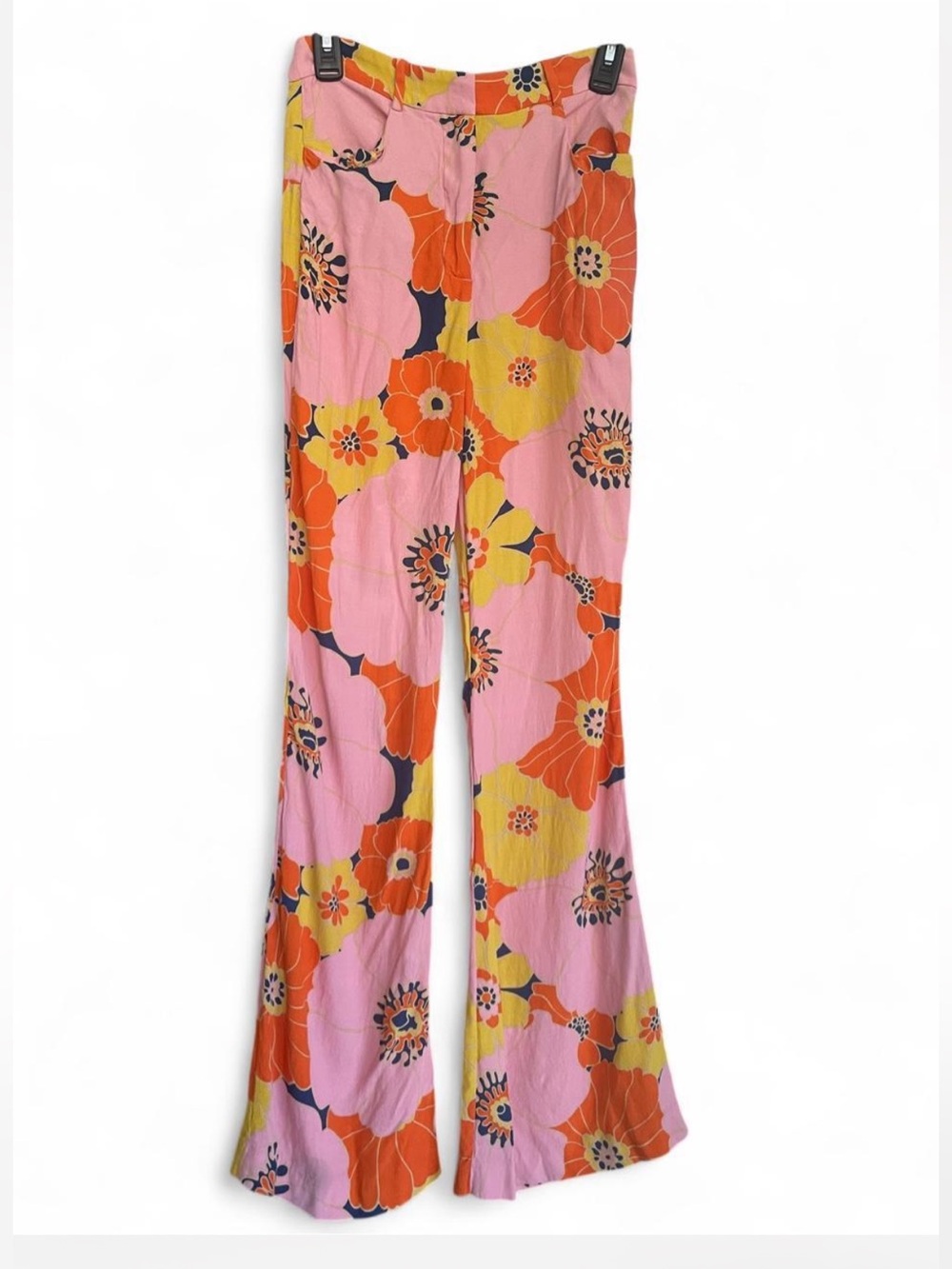 Zara High Waisted Retro Floral Print Pants Size XS Hippie Boho Festival 70s